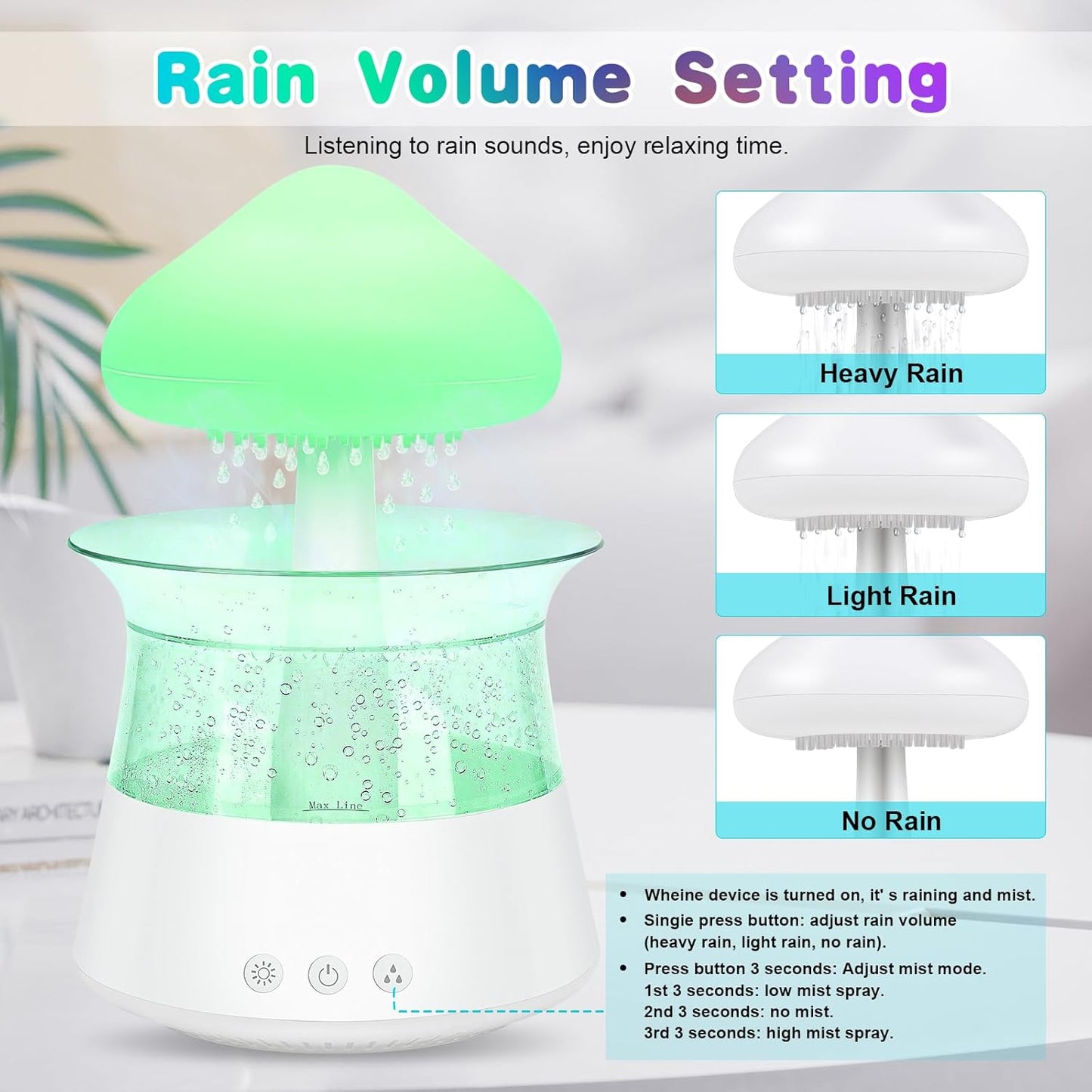 Rain Cloud Humidificador, Humidificador De Sonido En Forma De Gota De Lluvia Y Difusor De Aceites Esenciales De Aromaterapia Con 7 Luces De Colores Nano Niebla, Ayuda a Dormir Y Relajarse (B)