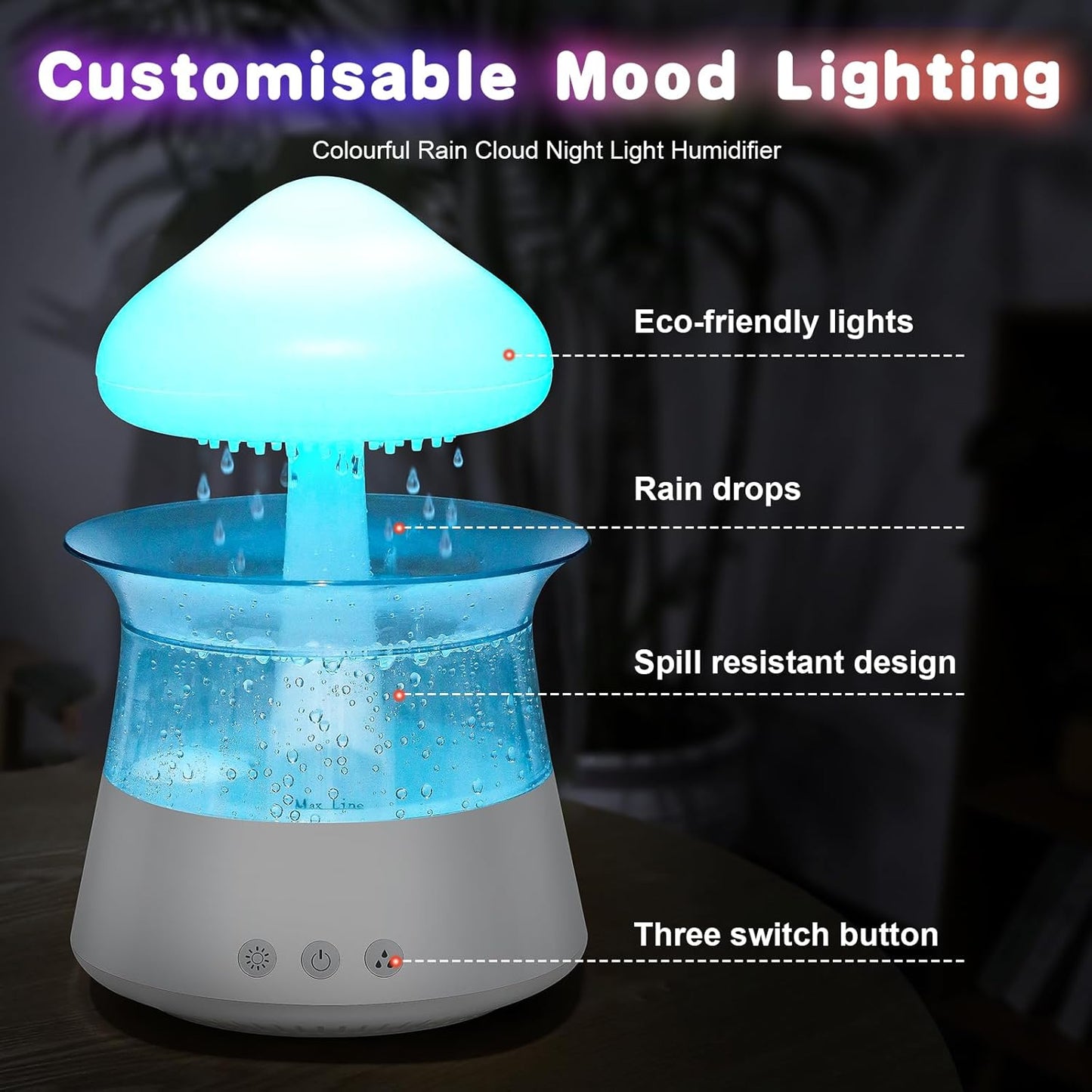 Rain Cloud Humidificador, Humidificador De Sonido En Forma De Gota De Lluvia Y Difusor De Aceites Esenciales De Aromaterapia Con 7 Luces De Colores Nano Niebla, Ayuda a Dormir Y Relajarse (B)