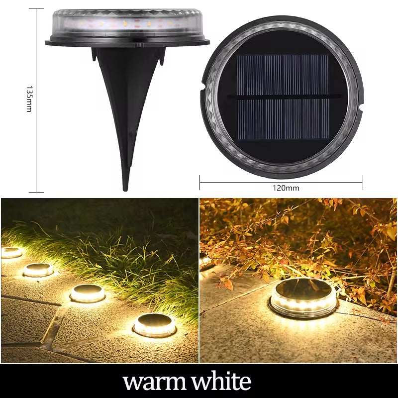 Luces Solares de Jardín para Exteriores, 12 LED – Decorativas, Impermeables, Tipo Disco, para Patio, Caminos, Césped y Senderos