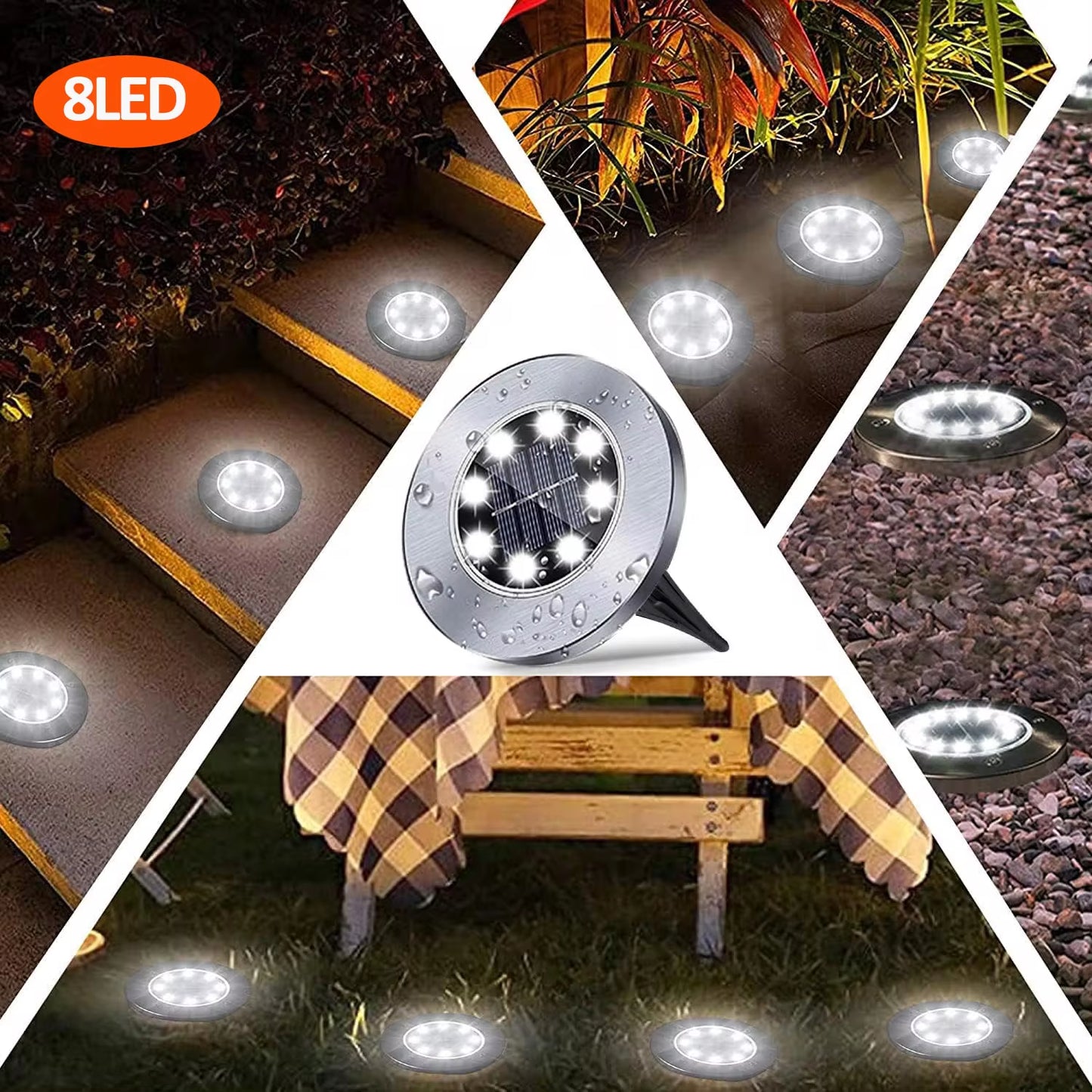 Luces Solares de Jardín para Exteriores, 12 LED – Decorativas, Impermeables, Tipo Disco, para Patio, Caminos, Césped y Senderos