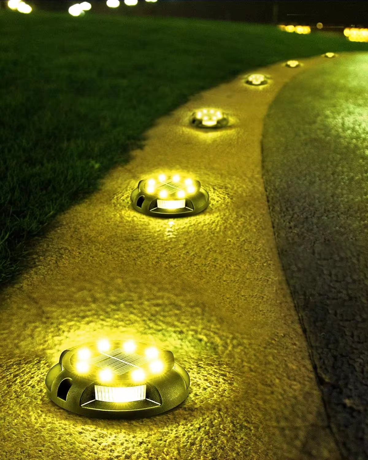 Luces Solares de Jardín para Exteriores, 12 LED – Decorativas, Impermeables, Tipo Disco, para Patio, Caminos, Césped y Senderos