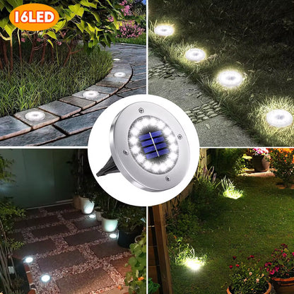 Luces Solares de Jardín para Exteriores, 12 LED – Decorativas, Impermeables, Tipo Disco, para Patio, Caminos, Césped y Senderos