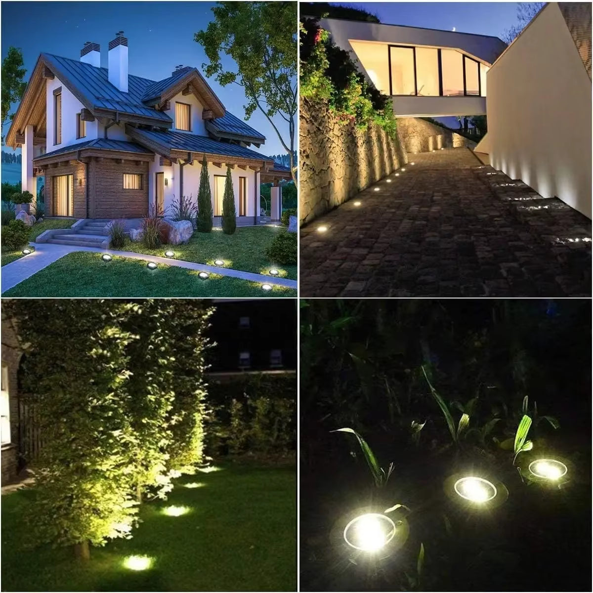 Luces Solares de Jardín para Exteriores, 12 LED – Decorativas, Impermeables, Tipo Disco, para Patio, Caminos, Césped y Senderos
