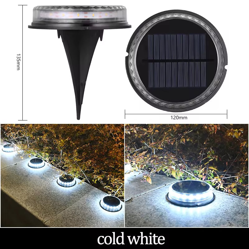 Luces Solares de Jardín para Exteriores, 12 LED – Decorativas, Impermeables, Tipo Disco, para Patio, Caminos, Césped y Senderos