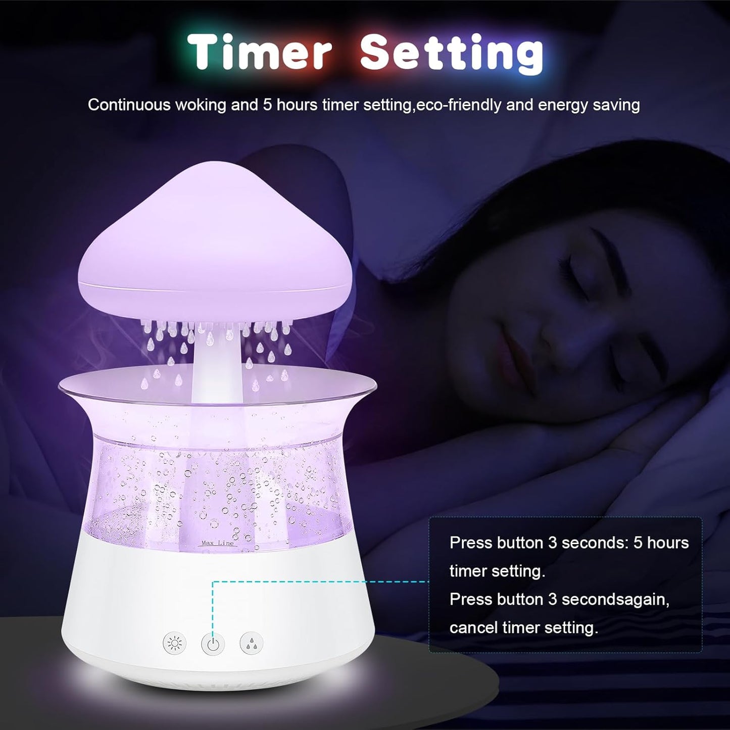 Rain Cloud Humidificador, Humidificador De Sonido En Forma De Gota De Lluvia Y Difusor De Aceites Esenciales De Aromaterapia Con 7 Luces De Colores Nano Niebla, Ayuda a Dormir Y Relajarse (B)