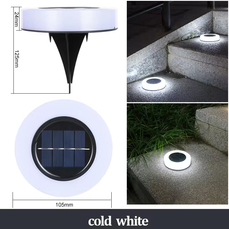 Luces Solares de Jardín para Exteriores, 12 LED – Decorativas, Impermeables, Tipo Disco, para Patio, Caminos, Césped y Senderos