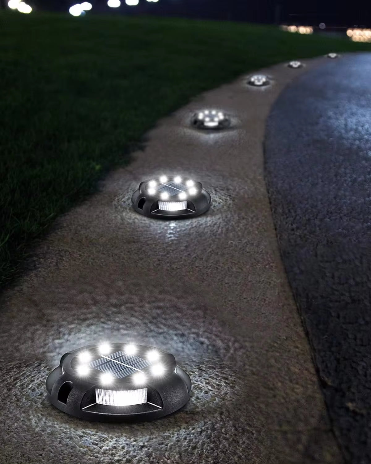Luces Solares de Jardín para Exteriores, 12 LED – Decorativas, Impermeables, Tipo Disco, para Patio, Caminos, Césped y Senderos