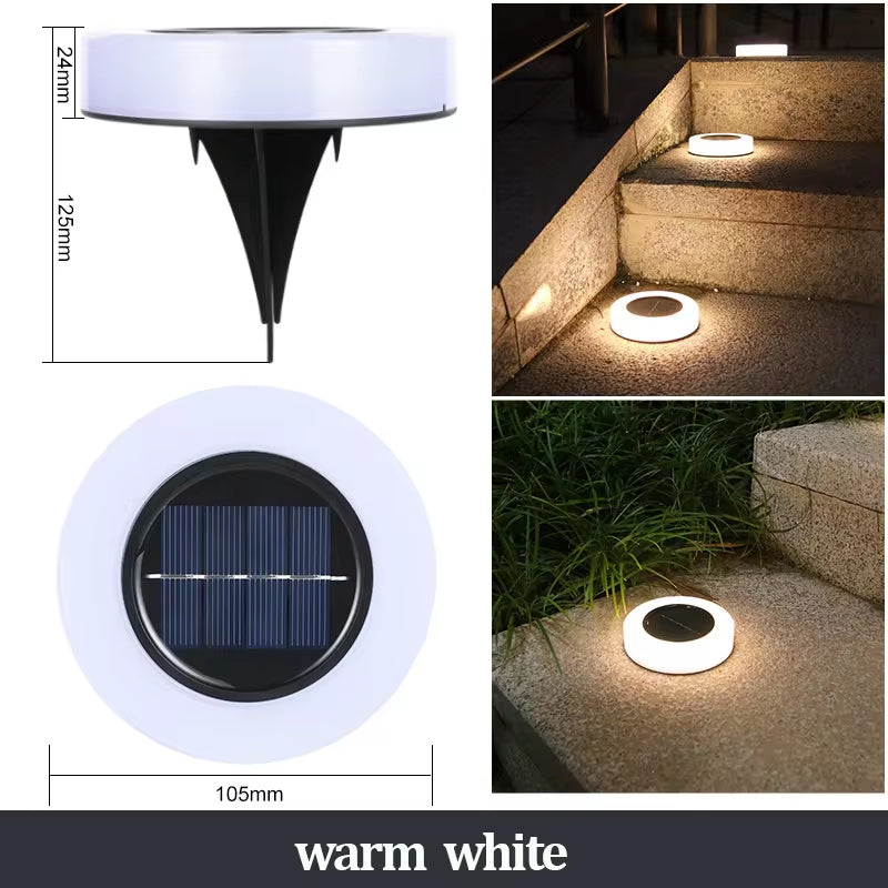 Luces Solares de Jardín para Exteriores, 12 LED – Decorativas, Impermeables, Tipo Disco, para Patio, Caminos, Césped y Senderos