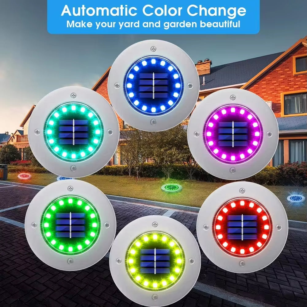 Luces Solares de Jardín para Exteriores, 12 LED – Decorativas, Impermeables, Tipo Disco, para Patio, Caminos, Césped y Senderos