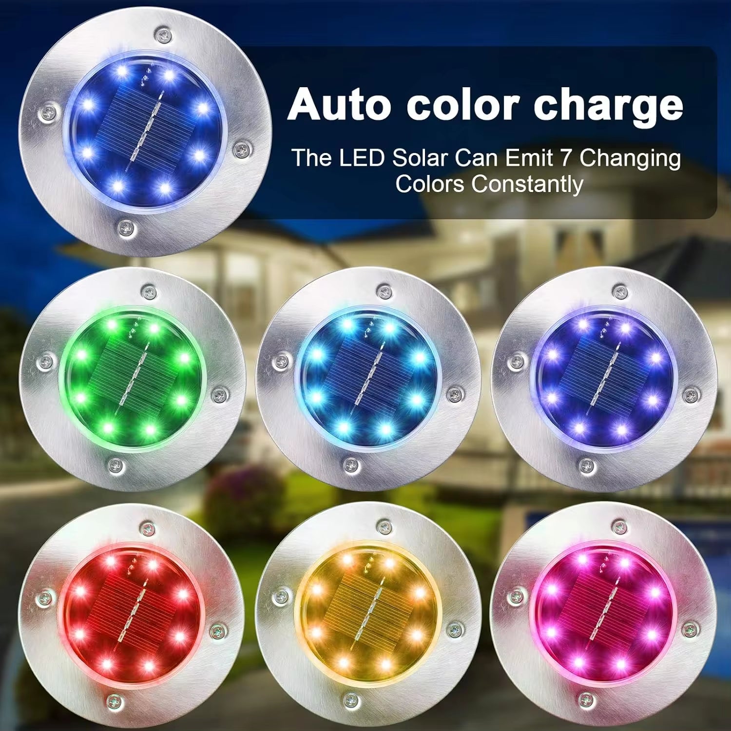 Luces Solares de Jardín para Exteriores, 12 LED – Decorativas, Impermeables, Tipo Disco, para Patio, Caminos, Césped y Senderos