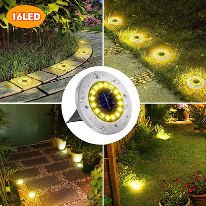 Luces Solares de Jardín para Exteriores, 12 LED – Decorativas, Impermeables, Tipo Disco, para Patio, Caminos, Césped y Senderos