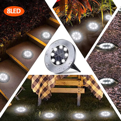 Luces Solares de Jardín para Exteriores, 12 LED – Decorativas, Impermeables, Tipo Disco, para Patio, Caminos, Césped y Senderos
