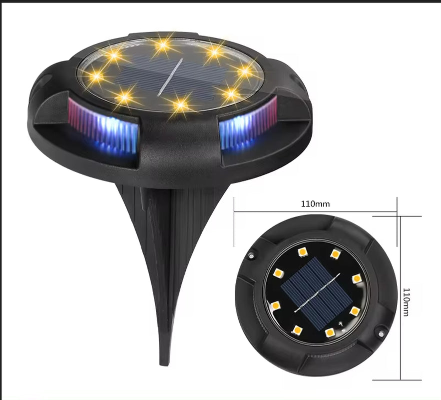 Luces Solares de Jardín para Exteriores, 12 LED – Decorativas, Impermeables, Tipo Disco, para Patio, Caminos, Césped y Senderos