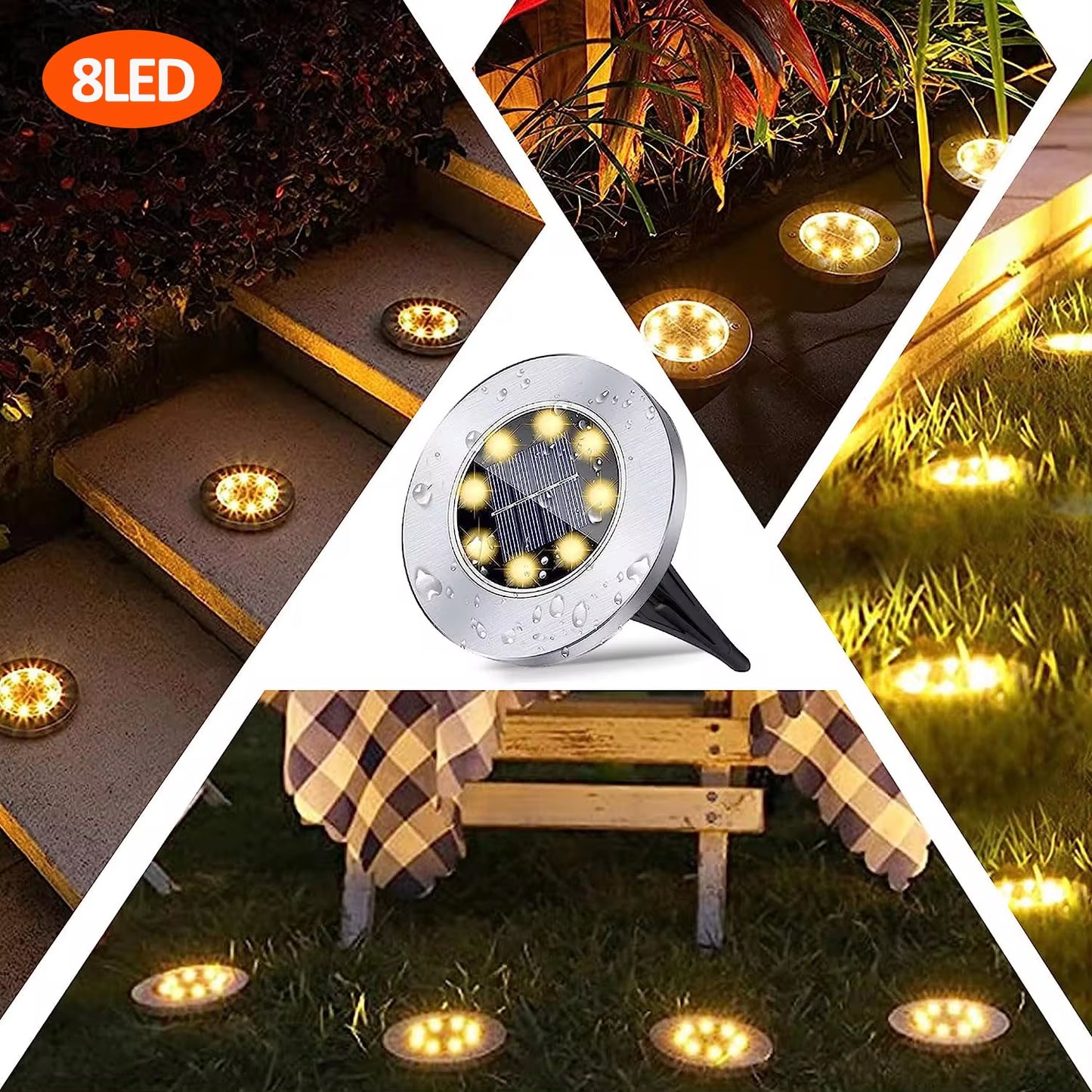 Luces Solares de Jardín para Exteriores, 12 LED – Decorativas, Impermeables, Tipo Disco, para Patio, Caminos, Césped y Senderos