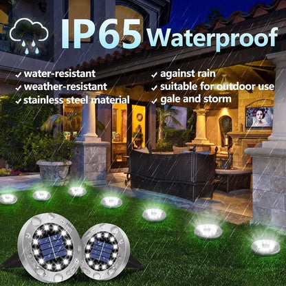 Luces Solares de Jardín para Exteriores, 12 LED – Decorativas, Impermeables, Tipo Disco, para Patio, Caminos, Césped y Senderos